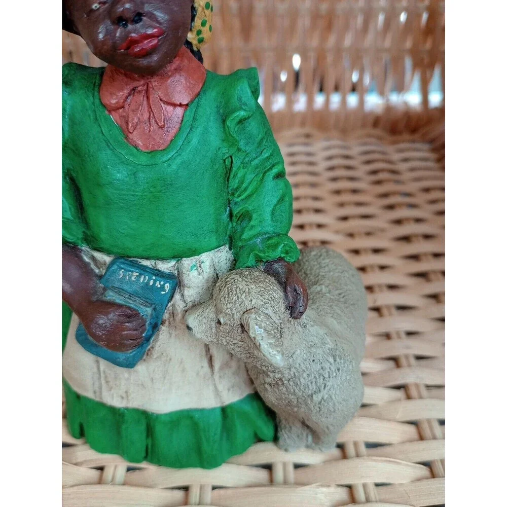 African American Figurine‎ JP Resin Hand Painted Young Girl Lamb Pleasants - Picture 3 of 13